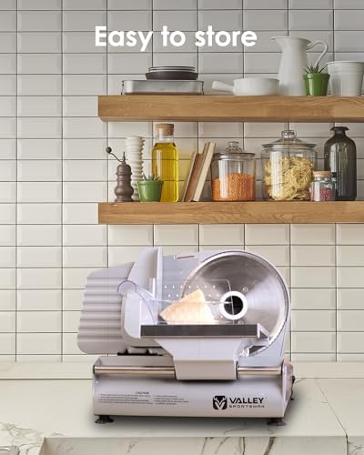 Image of Meat Slicer Machine for Home with 7.5 inch Stainless Steel Blade | Electric Meat Slicer, Adjustable Thickness for 0-15mm, Food Slicer for Meat, Jerky, Cheese, Easy to Clean (Silver)