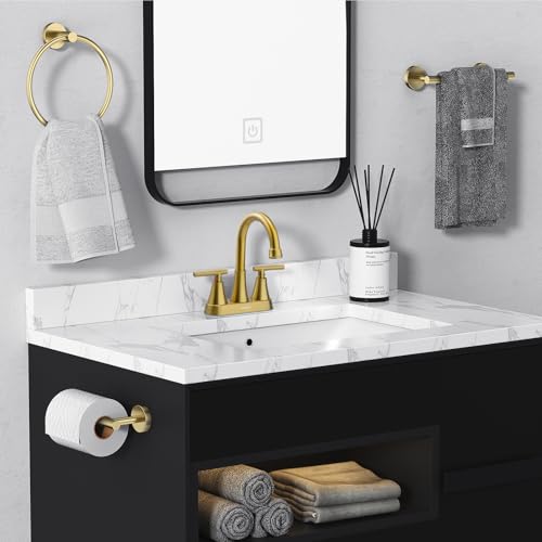 4 inch Brushed Gold Bathroom Sink Faucet with Pop-up Drain and 2 Supply Hoses, Stainless Steel Lead-Free 2-Handle Centerset Faucet for Bathroom Sink Vanity RV 4 inch Brushed Gold Bathroom Sink Faucet with Pop-up Drain and 2 Supply Hoses, Stainless Steel Lead-Free 2-Handle Centerset Faucet for Bathroom Sink Vanity RV