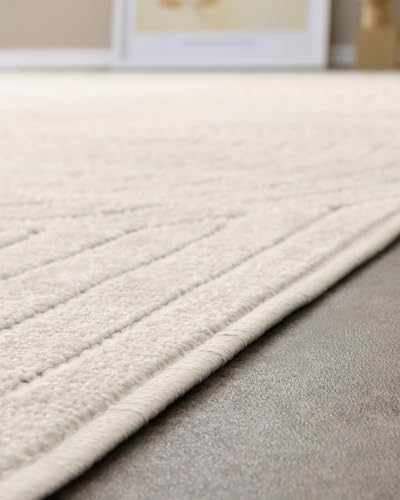 Tapis poils courts beige crème Wecon Home pour sol moderne
