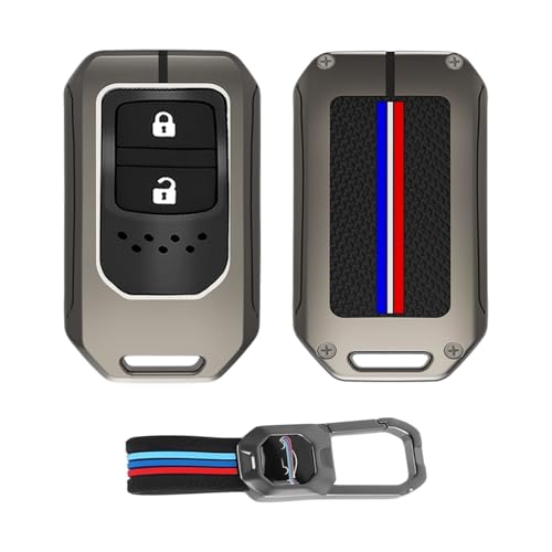 Image of KINGSWAY Honda Car Key Cover and Keychain Perfect Shape and Compatible with 2 Buttons Smart Key of All Honda Cars, Remote Key Shell, Key Case, Car Key Chain Cover, 360 Protection, Gunmetal Grey