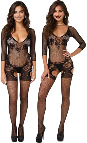 Image of ToBeInStyle Women's Long Sleeve Bodystocking Bodysuit Lingerie Regular & Plus Sizes