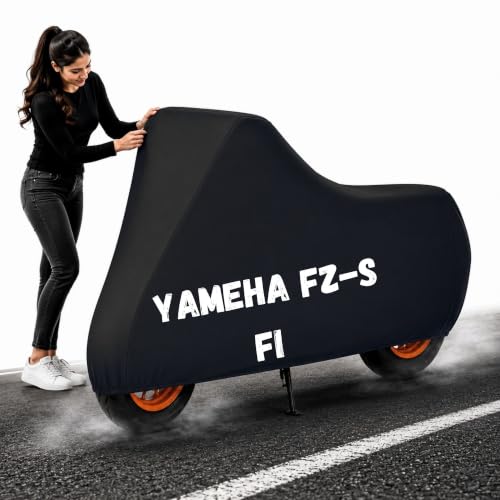 Image of Powerfull Bike Body Cover for FZ-S Fi Dustproof Scratchproof - 100% Waterproof FZ-S Fi Cover for Two Wheeler, Outdoor Full Motorcycle Cover with UV, Duty, Rain Protection - Black