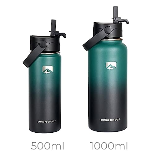 Polarscape Stainless Steel 500ml Insulated Water Bottle with Straw, Metal Water Bottle, Includes 3 Lids, 2 Straws - Image 2