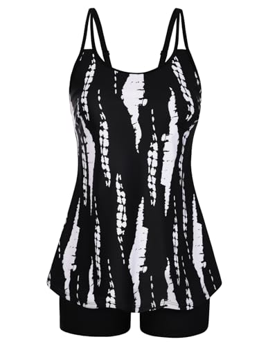 Hanna Nikole Elegant Swimsuits for Women Over 50 60 Modest Tankini Swimwear with Shorts Black Tie...