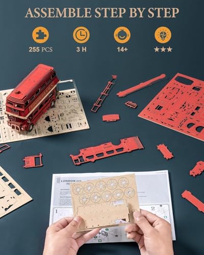Miniatura 7 de Rowood Puzzles 3d Madera Autobús Turístico De Londres, Maquetas De Madera Retro Para Adultos Para Construir, Regalo Creativo Para El Día De Cumpleaños Y Navidad