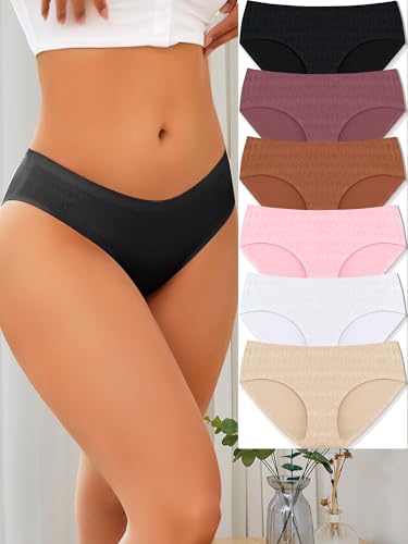 6 Pack Seamless Underwear for Women Low Rise Bikini Soft Jacquard Breathable Stretch Hipster