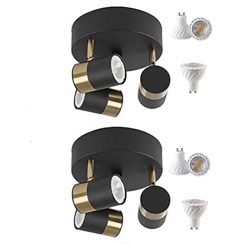 Kaj Hejmo Ceiling Spotlight GU10, LED 5W Ceiling Light Rotatable, Modern Indoor Lamp Lighting Fixtures for Living Room Home or Office (3 Lights-2 Pack, Black+ Gold) Cover