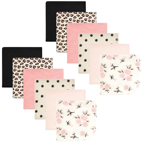 Image of Hudson Baby Unisex Baby Flannel Cotton Washcloths, Neutral Pink Floral 12 Pack, One Size
