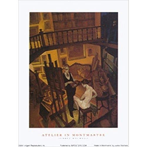 Atelier in Montmartre by Juarez Machado 24x32 Art Print Poster Abstract Figurative Painting Man Painting Naked Woman in Studio Apartment