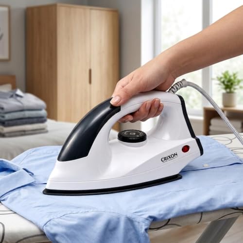 Image of Aero Iron Box for Clothes with 1 Year Replacement Warranty, 1000W Lightweight Dry Iron with Non-Stick Soleplate, Adjustable Temperature Control, Shockproof Body, Made in India, White