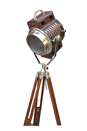 Vintage Industrial Designer Chrome Nautical Spot Search Light Tripod Floor Lamp