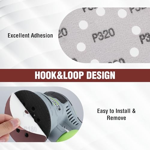 WORKPRO 150-piece Sanding Discs Set - 5-Inch 8-Hole Sandpaper 10 Grades Include 60, 80, 100, 120, 150,180, 240, 320, 400, 600 Grits for Random Orbital Sander(Not for Oscillating Tools or Mouse Sander) by WORKPRO - Used condition - Image 4