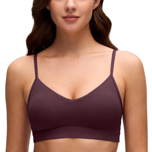 Image of CRZ YOGA Butterluxe V Neck Sports Bras | Light Support, Removable Pads, Yoga, Extremely Soft, Square Back, Adjustable Spaghetti Straps, for Women