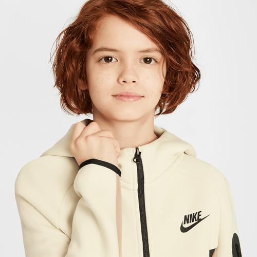 Nike Sportswear Tech Fleece Big Kids' Full-Zip Hoodie (HV5867-297, Parachute Beige/Light Khaki/Black/Black)3
