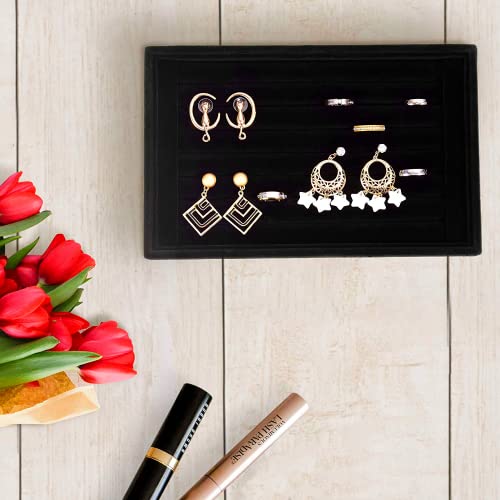 Earrings Storage Box, 7 Slots Earring Storage Case Velvet Ring Jewelry Display Storage Box Tray Case Organizer Jewelry Organizer Earrings Showcase Storage Boxes For Tie Clip Earrings (Black) #TOP3