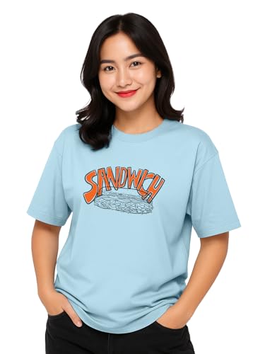 Image of JUNEBERRY Pure Cotton Oversized Baggy Fit Round Neck Drop Shoulder Swan White Back Graphic Printed T-Shirt for Women /Girls