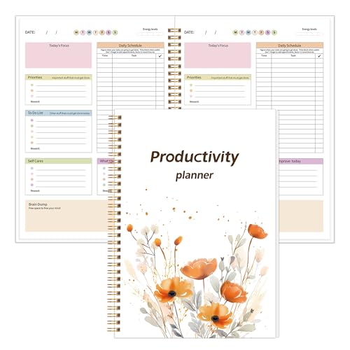 ADHD Planner for Adults,Women,Daily Productivity Planner with Task Management Organizer, Self-Cares, Daily Schedule,To-Do List,Brain Dump,ADHD Journal to Stay Organized and Focused (Orange Floral)
