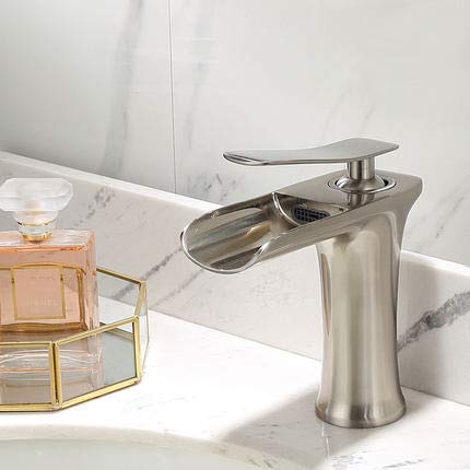 Robinet de salle de bain en laiton premium - Mitigeur cascade blanc et finition or luxe