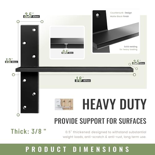 Floating Shelf Brackets Heavy Duty 3/8" Thick 4 Pack 18" Lx2.5 W Steel Hidden Countertop Support Brackets for Wall Mounted Granite, Quartz and Industrial Shelving by Laxama - Image 2