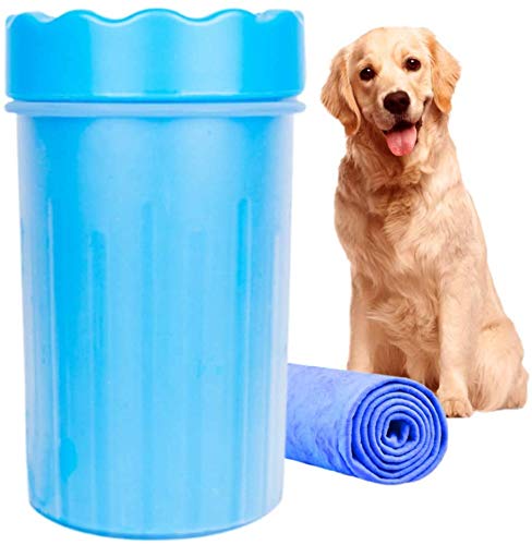 Dog Paw Cleaner, Portable Pet Cleaning Brush Feet Cleaner, 2-in-1 Silicone Dog Paw Washer Cup with Towel, for Cleaning Feet