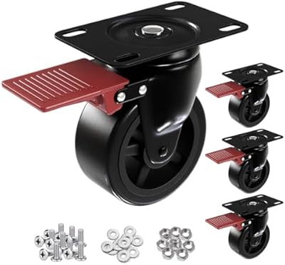 3” Furniture Casters Wheels Heavy Duty – Load 1200lbs,Plate Caster with Brakes,Glide Quietly and Protect Floor,360° Swivel Casters Set of 4 for Cart, Table and Workbench (Premium …