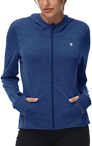 TBMPOY Womens UPF 50+ Sun Protection Hoodie Jackets Lightweight Long Sleeve Shirts Hiking Outdoor Full Zip Tops Navy XXL