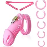 Chastity Cage with Chastity Belt, Silicone Cock Cage & Strap, Male Chastity Devices 5 Cock Rings Bondage Restraints, Breathable Penis Cage Exercise and Abstinence, BDSM Games Sex Toy for Men (Large)