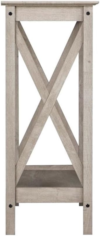 BOWERY HILL Modern Farmhouse Console Table, Washed Gray Laminate Finish, 31.5" W x 12.5" D x 30" H, Narrow Design with Full Lower Shelf and X-Cross Accents, Entryway or Living Room Display