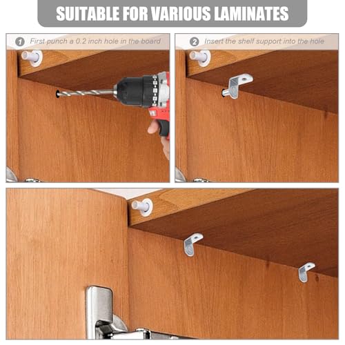 WOPPLXY 100 Pcs Shelf Support Pegs, 5mm Shelf Pegs with Hole, Cabinet Shelf Pins, L-Shaped Nickel Plated Shelf Pins Holders for Bookcase Kitchen Closet Shelf Shelves Furniture Cabinet by WOPPLXY - Image 5