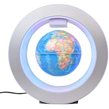 Magnetic Floating Globe, Magnetic Levitating with LED Light O Shape Frame Self-rotating Desk Gadget Decor Floating Globes World, 4inch Light Blue