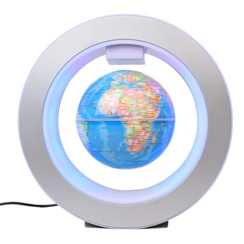 Magnetic Floating Globe, Magnetic Levitating with LED Light O Shape Frame Self-rotating Desk Gadget Decor Floating Globes World, 4inch (Light Blue)