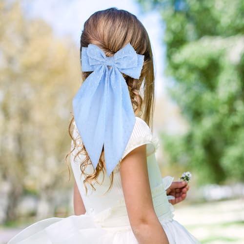 Healeved Big Bow Hair Clips, 8 PCS French Barrette with Long Tail Chiffon, Metal Hair Bows Hairpin for Women Girls - Image 4