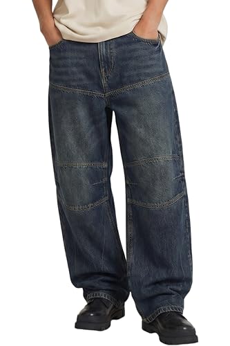 Men's Super Baggy Jeans Y2K Wide Leg Denim Pants - Loose Fit Streetwear Non-Stretch Cotton Casual Trousers All Season (34, Medium Blue)