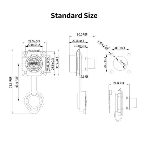 Conector impermeable CNLINKO LP-16 Type-C con montaje en panel miniatura 3