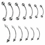 13 Pcs Eyebrow Piercing, Eyebrow Piercing Jewellery, Eyebrow Jewellery - Hypoallergenic Steel Body Jewellery Set with Curved Barbell for Belly Lip, 6-14mm Stainless Steel Set (Piercing Starter Kit)