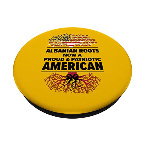 Albanian American Patriot USA Grown Albania US Flag PopSockets Swappable PopGrip, Black - Image 2
