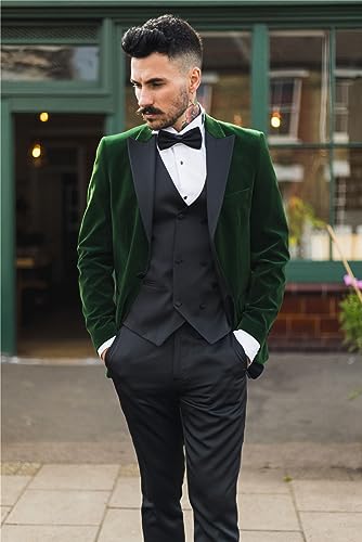 Mens Green Velvet Tuxedo Blazer Satin Peak Lapels Dinner Jacket Wedding Prom Black Tie2