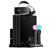 playstation vr charging station 【UNIVERSAL PS4 VERTICAL STAND TODO EN UNO】 Soporte Sony PS4 Normal / PS4 Slim / PS4 Pro / PlayStation VR.Broader Ranura para VR2 y use la etiqueta adhesiva del cinturón de repuesto para VR1. Más compatible como soporte vertical ps4 con ventilador de enfriamiento, soporte vertical delgado ps4 y soporte vertical PlayStation 4 pro. Mantenga todos sus dispositivos de juego PS4 firmemente y muestre su sistema de juego en una posición vertical para ahorrar espacio.