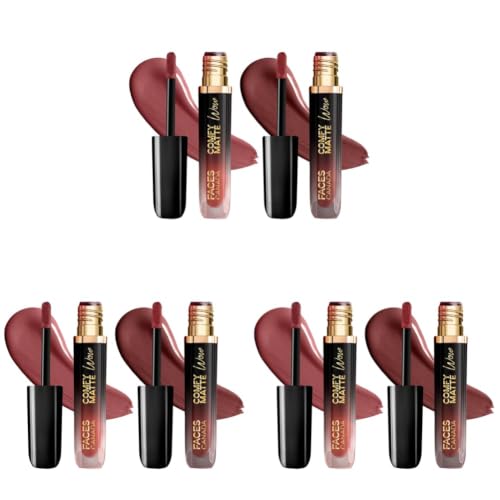 Image of FACES CANADA Comfy Matte Wow Liquid Lipstick - The Latte Edit, (3.8ml x 2) | Choco Couture 01 + Cocoa Crush 07 | Long Lasting | Matte Finish | Lipstick Combo | Pack of 6
