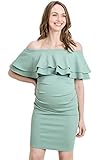 LaClef Womens Mini Off Shoulder Maternity Dress with Double Ruffle (Sage, Medium)
