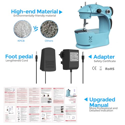 Image of Sewing Machine for Beginners with Fabrics&Finger Guard, Mini Size | Electric Sewing Machines, Fabric Bundles & 42PCS Kit, Double Thread, Dual Speed, Foot Pedal, US Adapter & Extension Table