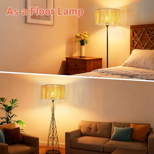 Image of Hanging Light Lamp Shades Boho Rattan Lamp Shades, Woven LampShades for Floor Lamps Rattan Pendant Lights Boho Light Lamp, Table Lamps, Plug in Pendant Light Hanging Lamp