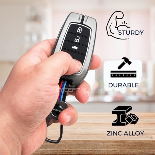 Image of KEYCEPT Metal Key Cover for 3 Button Toyota Innova Hycross | Fortuner | Hilux | Innova Crysta | Fortuner Legender | Land Cruiser | Suzuki Invicto Smart Key (Dual Black & Tan)