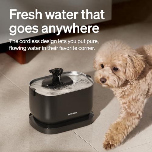 Image of PETLIBRO Small Dog Water Fountain, Cordless Automatic Dog Water Bowl Dispenser With Stainless Steel Tray, 2.5L /84oz Battery Operated Indoor Pet Fountain Also for Medium Breeds, Quiet and Easy to Clean