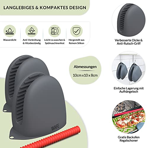 WAFE Mini-Ofenhandschuhe für Heißluftfritteuse - 2 Silikon-Fingergriffe - Hitzebeständige Klemmschutz-Abdeckungen für Kochen, BBQ, Grillen - Einheitsgröße, doppelte Hand-Topflappen mit Ofenrostschutz