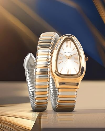 Image of French Connection Eternelle Curve | Silver Dial with Rose Gold Case | Flexible Wrap Bracelet Strap | Crystal Accent Design | Roman Numerals Analog Watch for Women - FCN0142SRTM