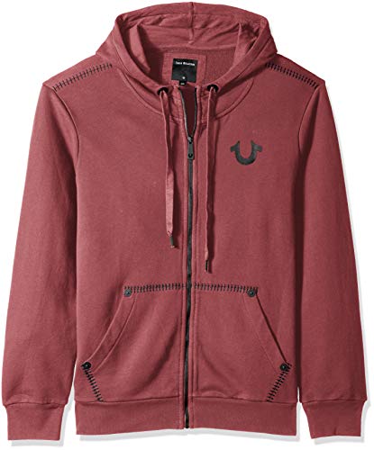 True Religion Men's Buddha Zip Hoodie, Goth red, M