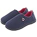 Men's Comfort Polar Fleece Slip On Slippers Color Block Memory Foam House Loafers Shoes w/Indoor, Outdoor Sole (Large/11-12 D(M) US, Navy Blue)