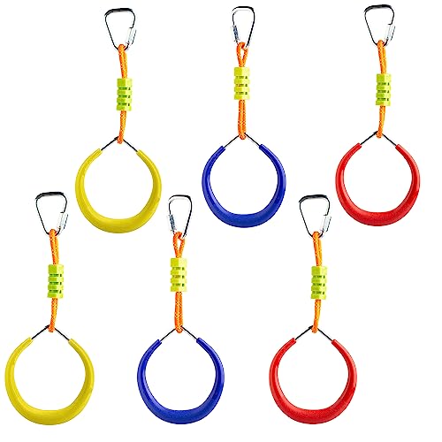 Cateam Slackline Accessories – Multicolor Gymnastic Rings Set of 6 with carabiners – Monkey bar Rings for Backyard Obstacle Course