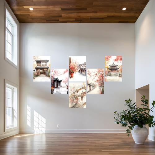 Image of SiddArtify Asian Architecture Wall Art Poster Print Set - Watercolor Building Prints for Living Room Bedroom Office Decor - 12x18 inch Board Pack of 6